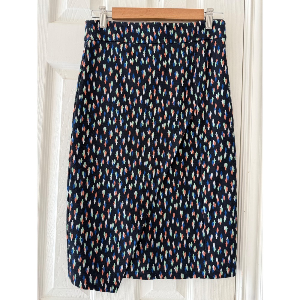 Maeve Anthropologie Debra Pencil Skirt Womens 2 Ikat Print Faux Wrap Boho Chic